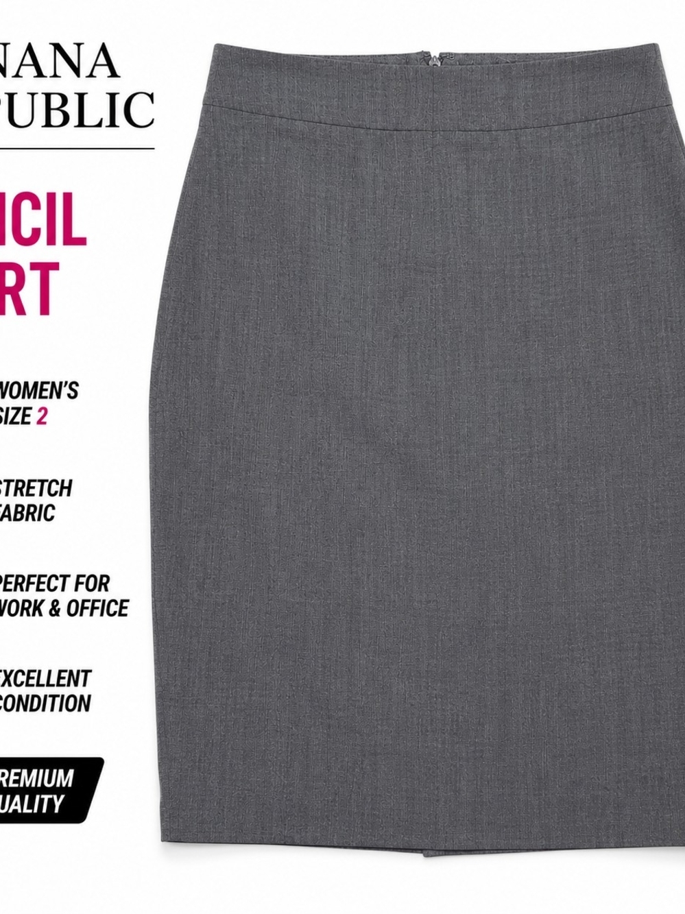 Banana Republic Gray Pencil Skirt Womens Size 2 Stretch Career Office Knee Lengt
